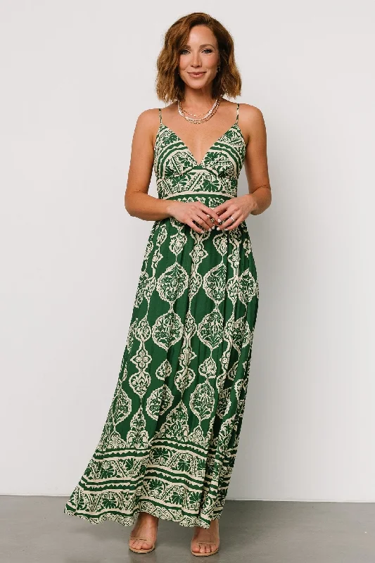 Explore What'S New Davinah V Neck Maxi Dress | Green Print