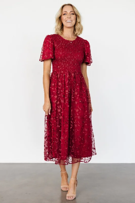 Break Fashion Norms Cara Embroidered Midi Dress | Ruby