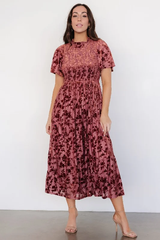 Charming Women's Garments Callen Smocked Velvet Dress | Dusty Clove