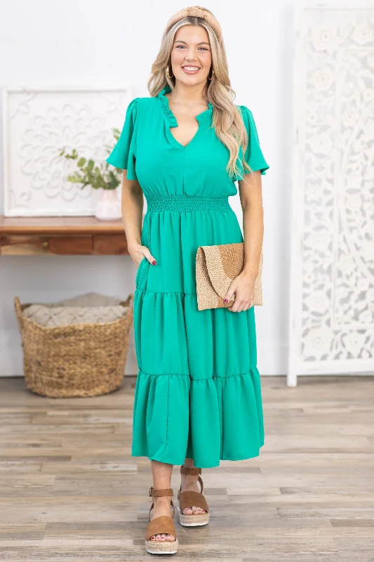 Women's Clothing And Garments Sets Turquoise Tiered Smocked Waist Maxi Dress