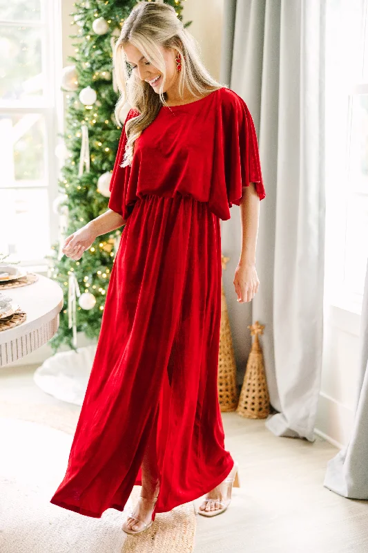 Women's Clothing For Work Out On The Dance Floor Red Velvet Maxi Dress