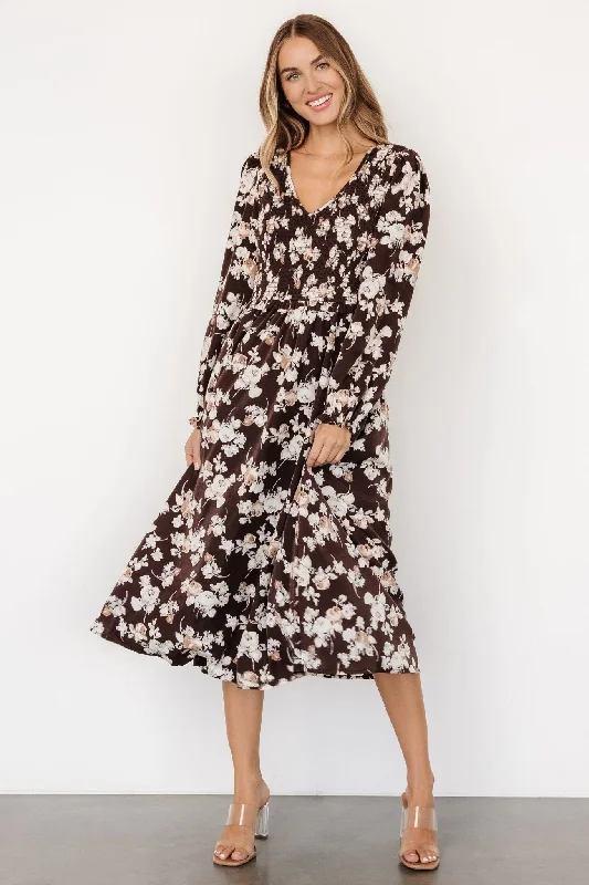 Explore What'S New Matilda Smocked Midi Dress | Brown Floral