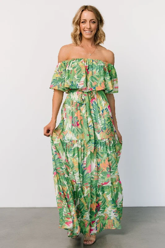 Fashionable Women's Clothes Sonoma Off Shoulder Maxi Dress | Green Multi