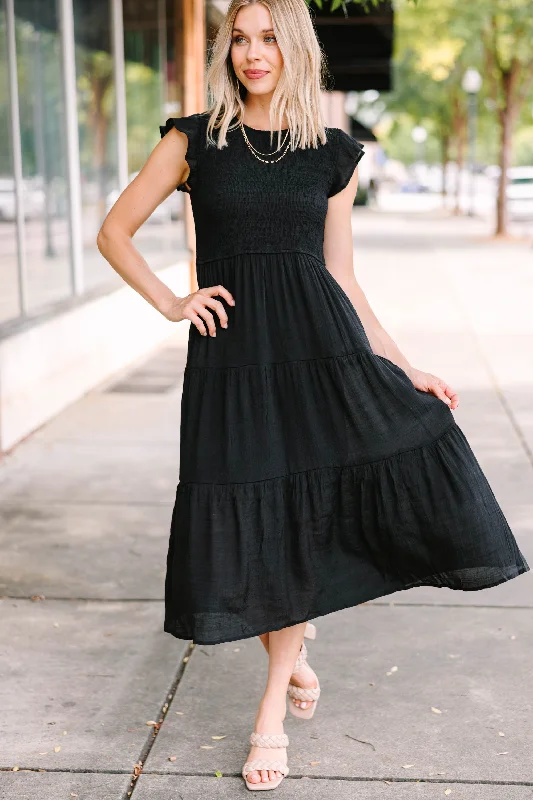 Hurry Before It'S Gone Learn To Love Black Smocked Midi Dress