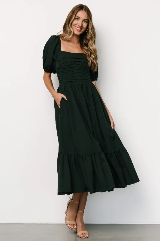 Hot Items Andrea Pleated Midi Dress | Forest Green