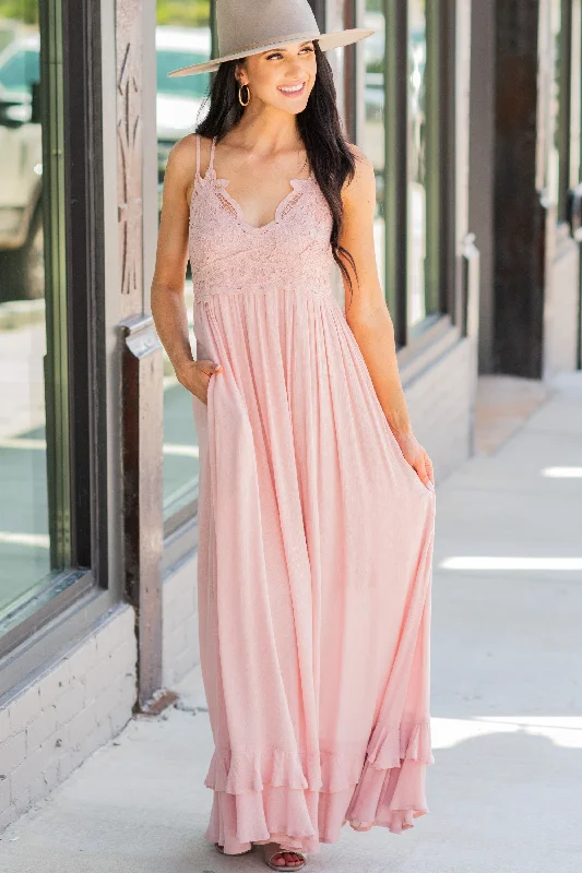 Women's Athleisure Apparel Lock Eyes Blush Pink Crochet Maxi Dress