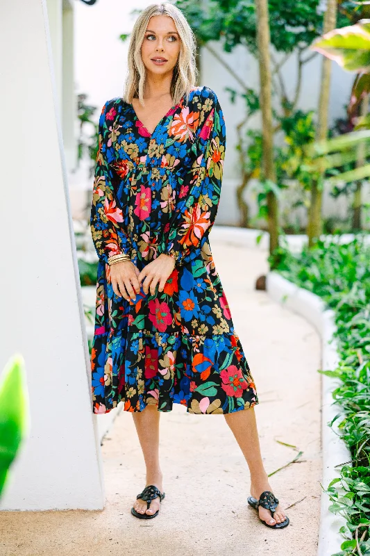 Classy Style Discounts It's All You Black Floral Midi Dress