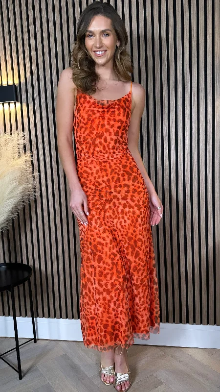 Vibrant Style Promotions Danika Orange Animal Printed Cami Strap Midi Dress