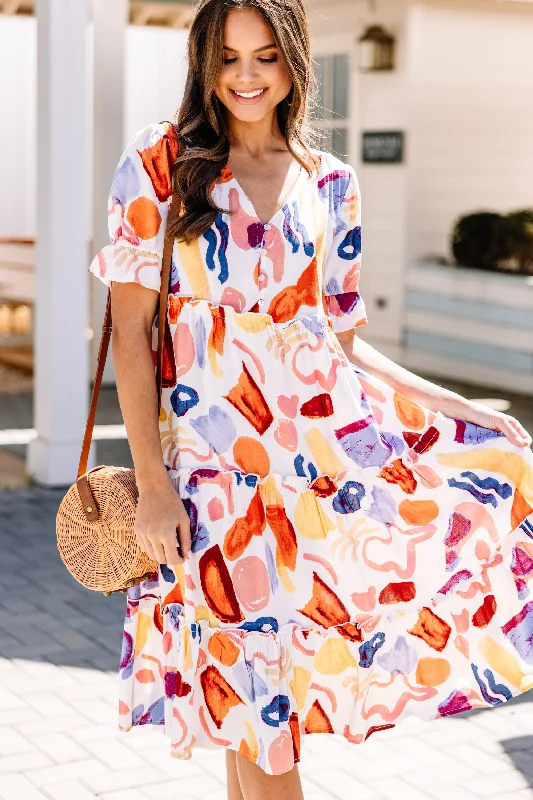 Hot Brand Discounts Moving Forward Off White Abstract Midi Dress