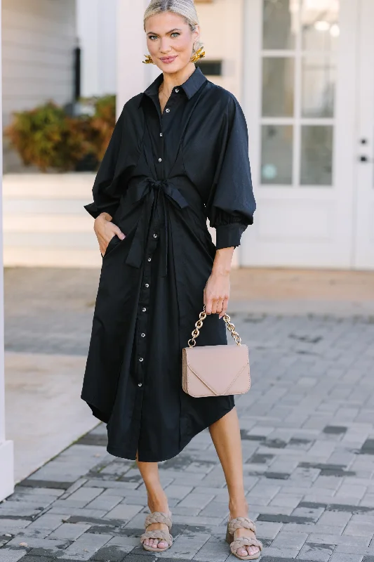 Elevated Casual Discounts In Your League Black Button Down Midi Dress