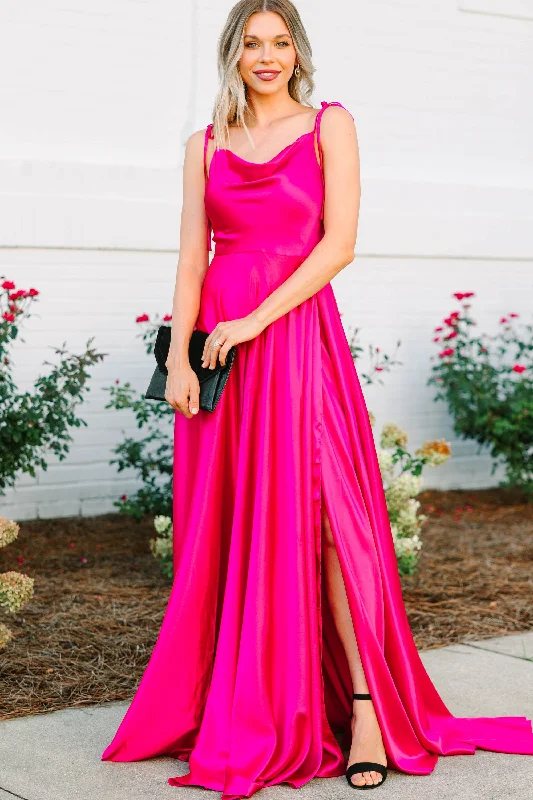 Modern Women's Clothes Steal The Show Fuchsia Lipstick Pink Satin Maxi Dress