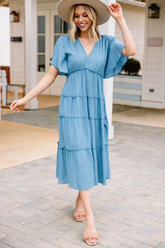 Women's Occasion Wear Clothing Feel The Sun Cloud Blue Midi Dress