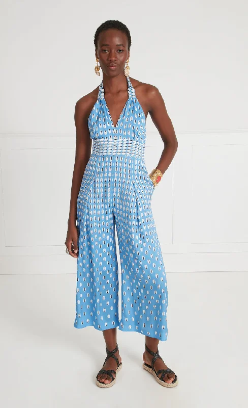 Timeless Women's Apparel Cowrie Print Jumpsuit - Cornflower