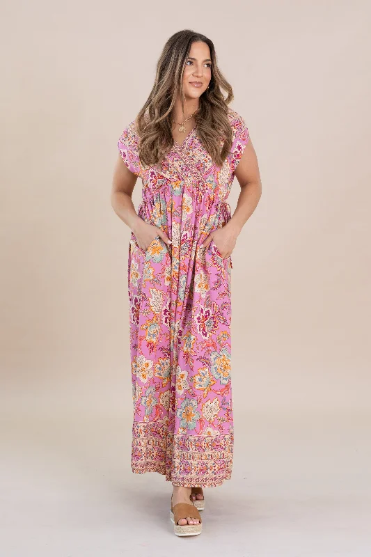 Women's Vacation Clothes Orchid Sleeveless Floral Printed Maxi Dress