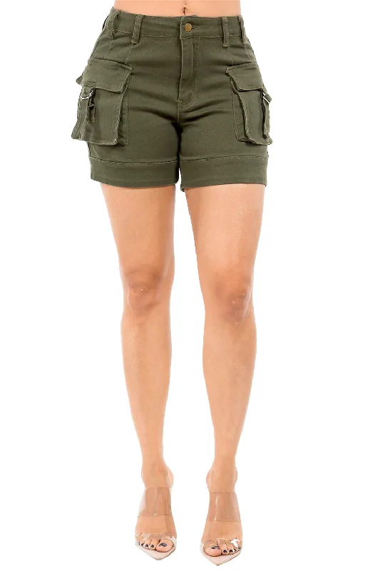 Women's High-End Clothing American Bazi Women's High Waist Utility Cargo Shorts