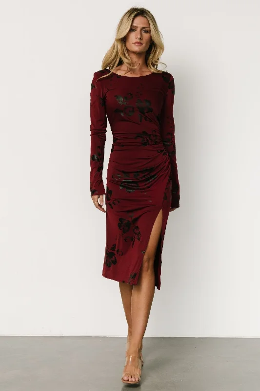 Limited Stock, Big Sale McQueen Midi Dress | Merlot + Black