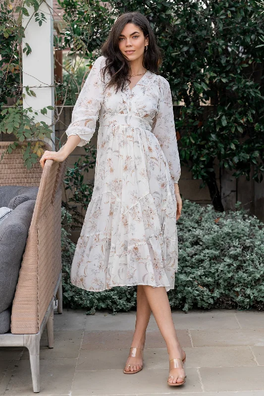 Vintage-Inspired Women's Apparel Raven Midi Dress | Off White Floral