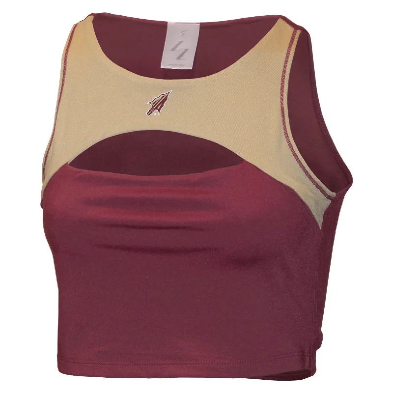 Women's Weekend Outfit ZooZatz Women's Arrowhead Logo Peek-A-Boo Sports Bra Top - Garnet/Gold