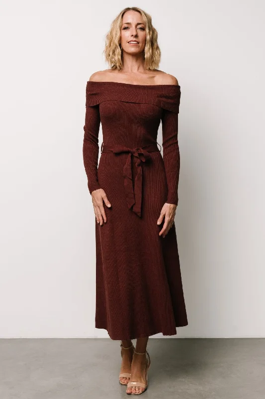 Refined Fashion Sale Rheta Off Shoulder Sweater Dress | Mahogany