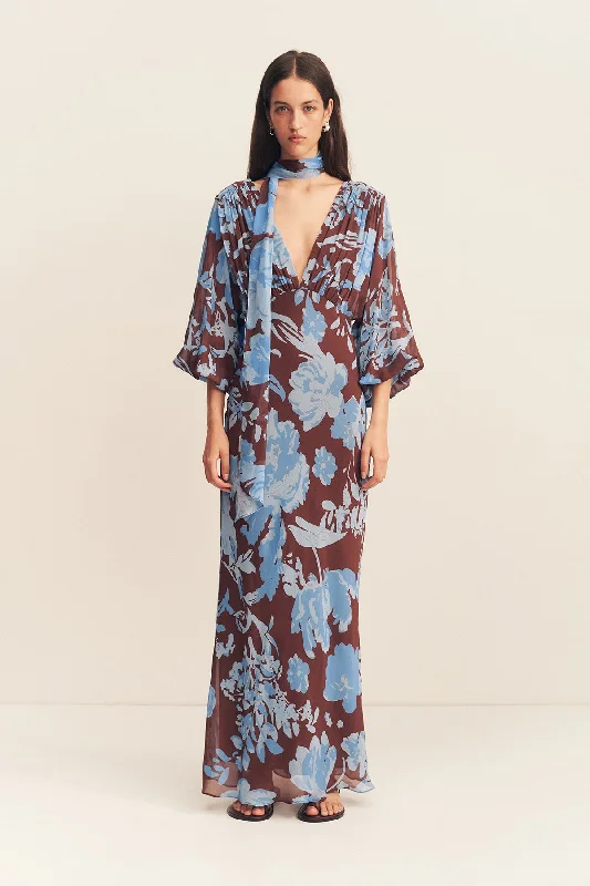 Women's Seasonal Garments OLSON PLUNGE BALLOON SLEEVE MAXI DRESS