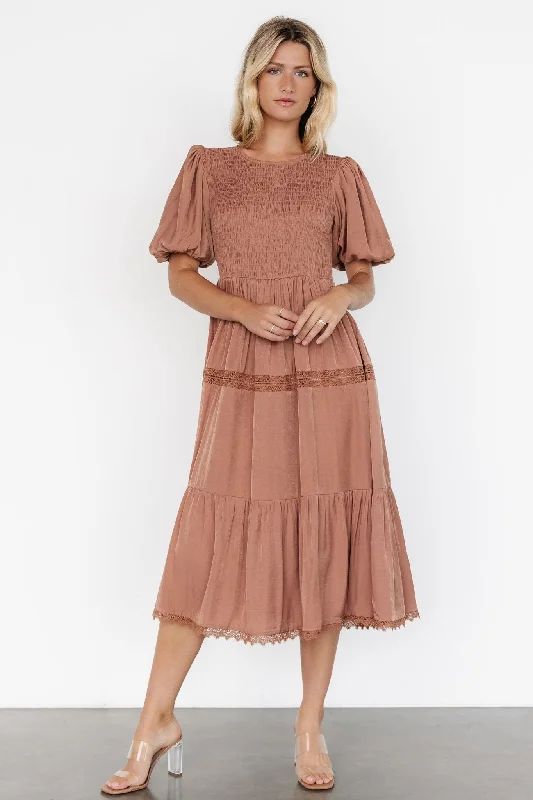 Women's Cozy Clothes Finley Smocked Midi Dress | Light Copper