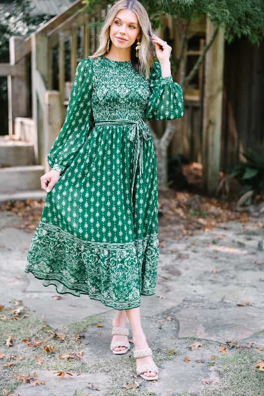 Women's Charming Outfit For Events Tell Your Story Green Mixed Print Midi Dress