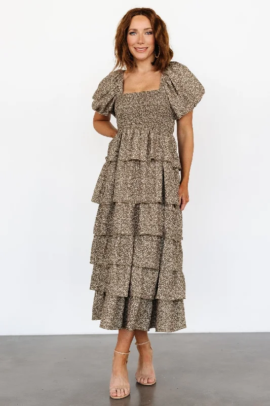 Stylish Women's Garments Bromley Tiered Dress | Olive Print