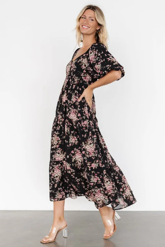 Women's Party Clothes Evelette Dress | Black + Mauve Floral