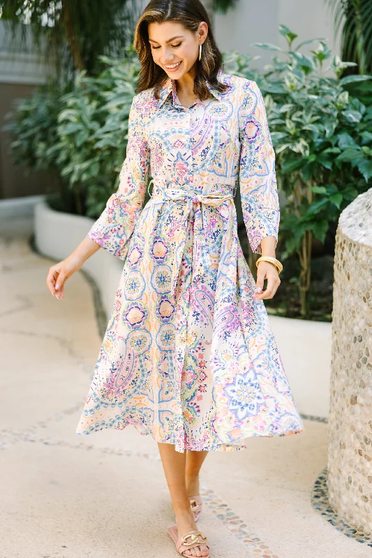 Discover Now Make Me Feel Joy Multi Color Paisley Midi Dress