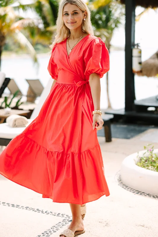 Women's Chic Outerwear Garments Can't Stop You Coral Red Poplin Midi Dress