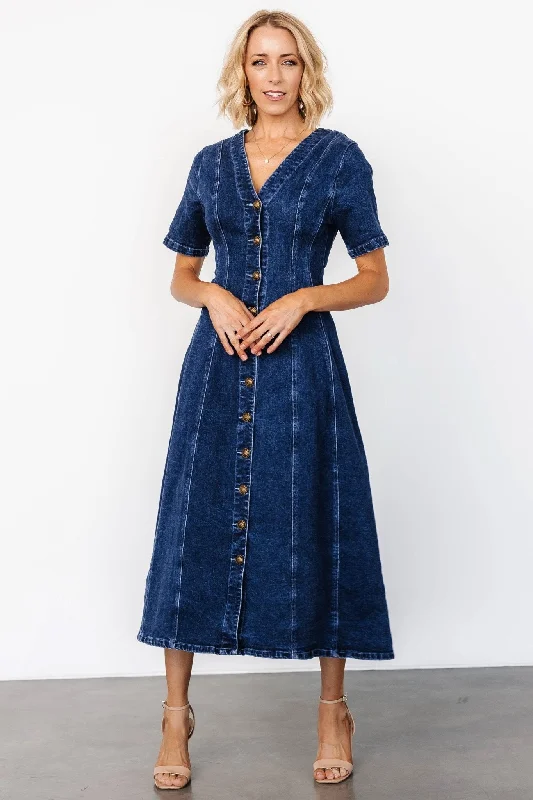 Women's Elegant Apparel Oakley Button Denim Dress | Blue