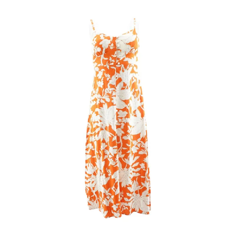 Women's Casual Apparel For Weekends Orange Floral Midi Dress