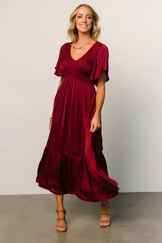 Women's Office Outfit Lovell Smocked Midi Dress | Wine