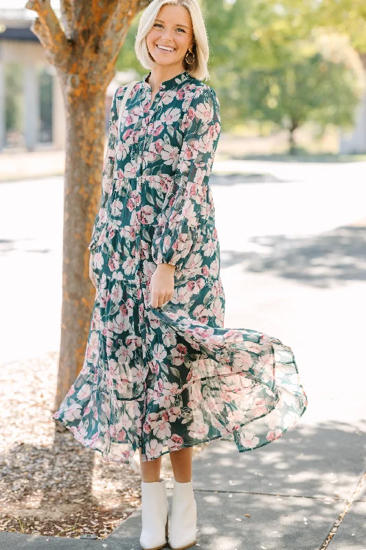 Vintage Clothing For Women All I Could Want Hunter Green Floral Midi Dress