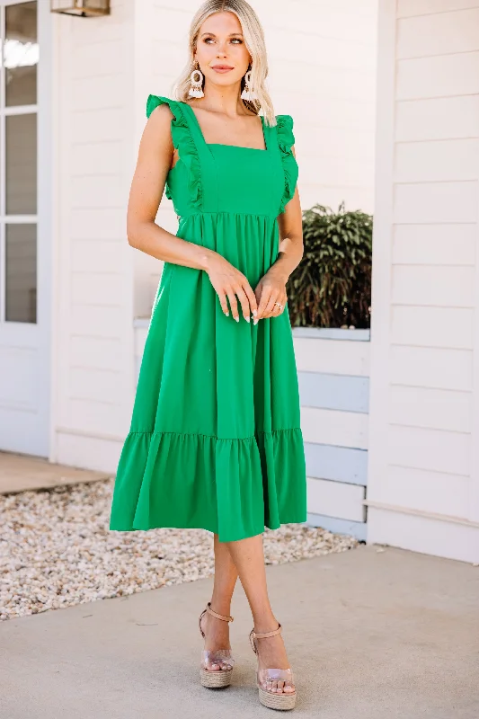 Women's High-Fashion Clothes What You're Looking For Green Ruffled Midi Dress