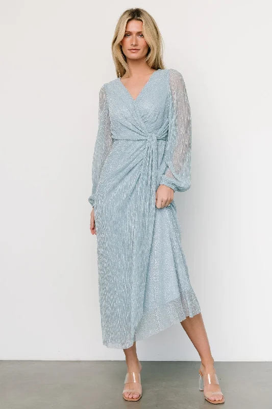 Affordable Women's Apparel Devlyn Pleated Dress | Dusty Blue Shimmer