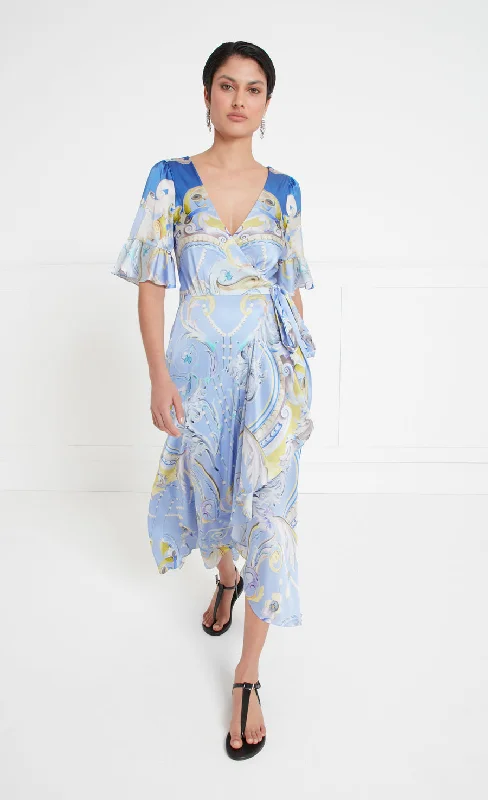 Women's Cozy Clothes Carline Print Wrap Dress - Vista Blue