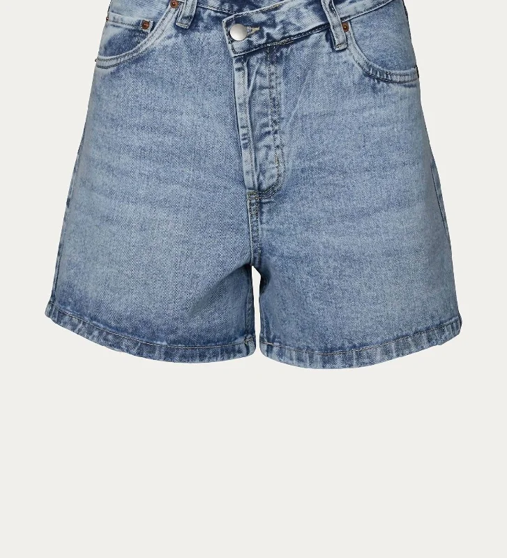 Women's Party Clothes Criss Cross High-Waisted Denim Short In Blue