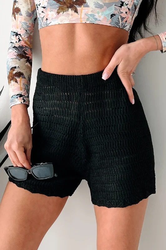 Formal Clothing For Women Sunny Disposition Crochet Knit Shorts (Black)