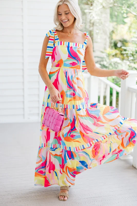 Stylish Outerwear Clothes For Women At This Point Pink Multi Abstract Maxi Dress