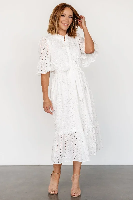 Women's Transitional Clothes Virginia Eyelet Midi Dress | Off White