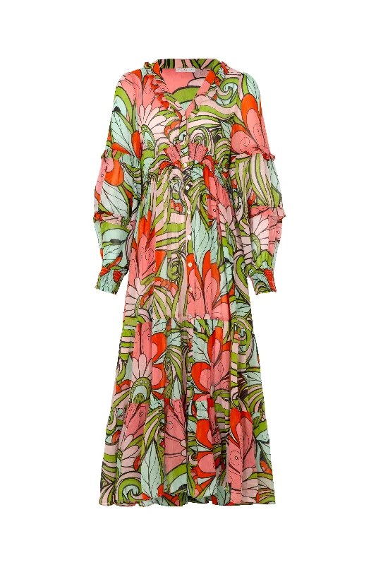 Women's Clothes And Garments Flowers That Vee Peach Swirl LS Maxi Dress