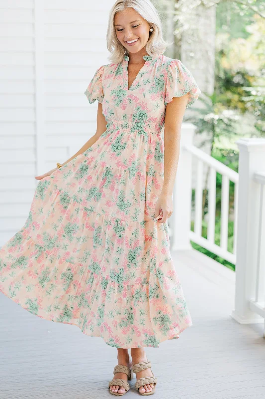 Spring Offer Heard It All Peach Pink Floral Maxi Dress