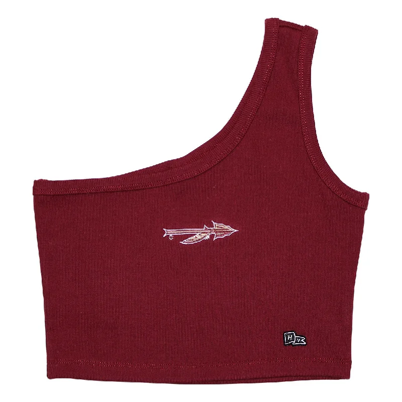 Women's Casual Wear Outfit Hype & Vice Women's Spear Logo One Shoulder Crop Tank - Garnet