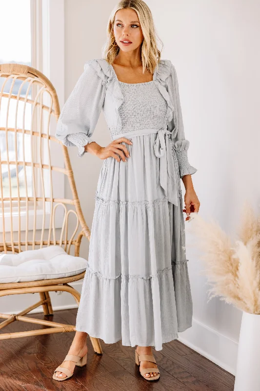 Fashion Sale Feel Your Love Light Gray Ruffled Midi Dress