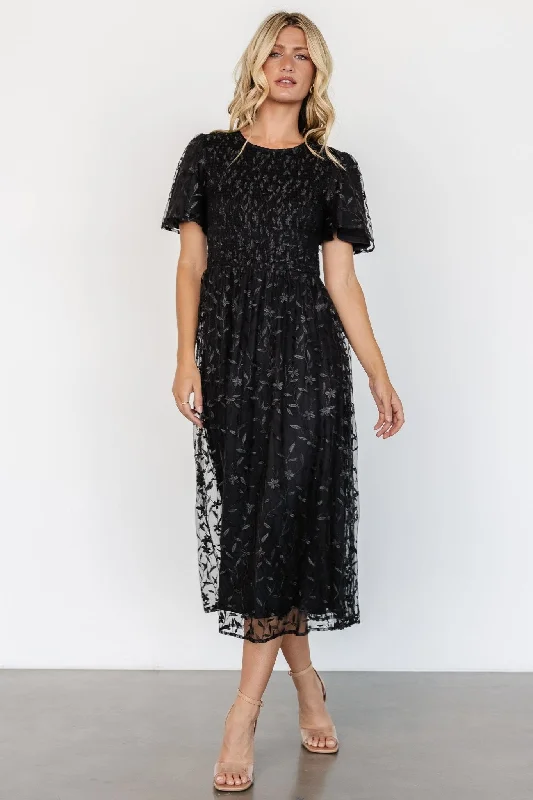 Comfortable Outfit For Women Cara Embroidered Midi Dress | Black