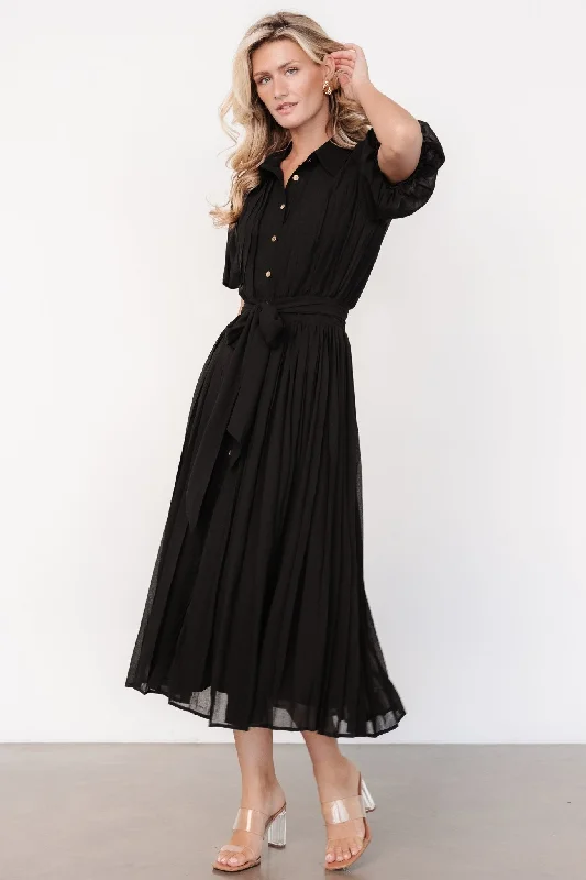 Women's Cozy Outfit For Lounging Boston Pleated Button Dress | Black