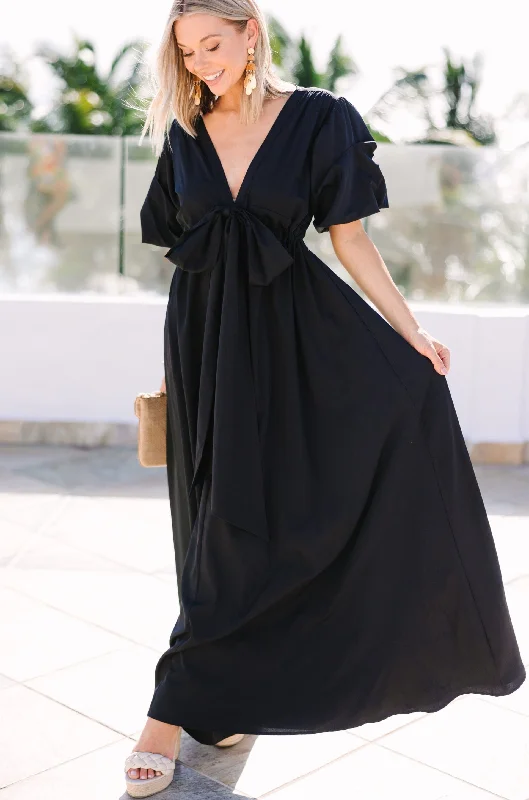 Classic Modern Offers Keep It Up Black Puff Sleeve Maxi Dress