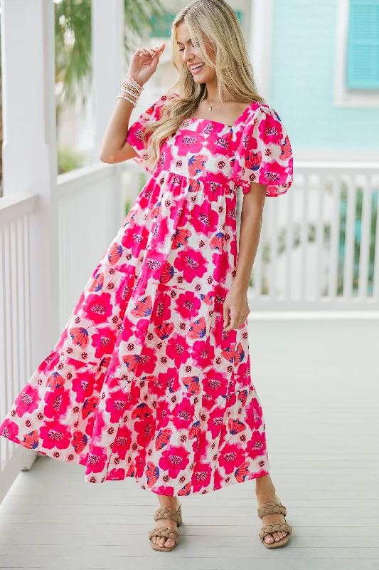 Formal Garments For Women Answer The Call Hot Pink Floral Midi Dress