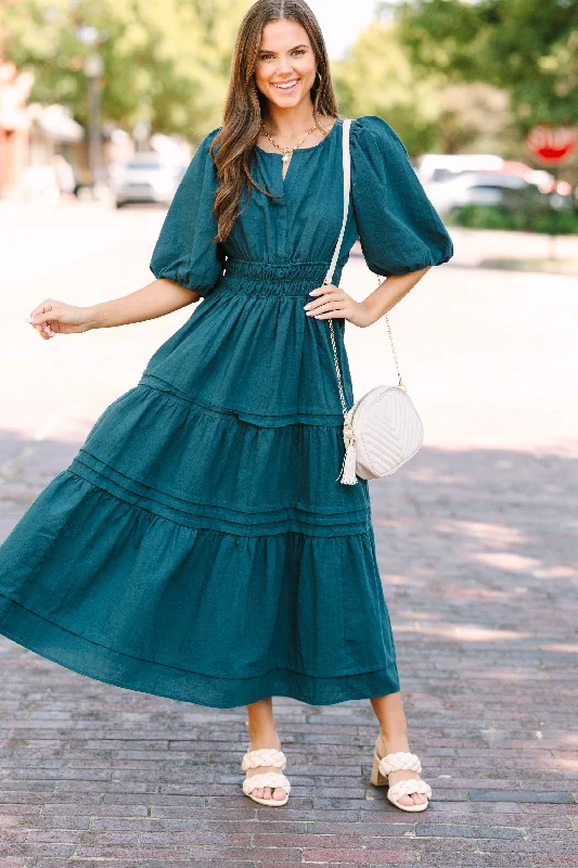 Timeless Elegance Sale It's All For You Teal Green Tiered Midi Dress